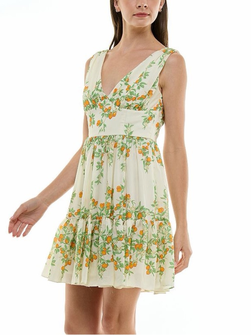 Taylor White Tiered Midi Dress with Orange Blossom Print